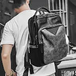 Wasserdichter schwarzer PU-Leder-Rucksack für Herren, Schulrucksack, perfekt für Schule, Arbeit und Freizeit — foto 2