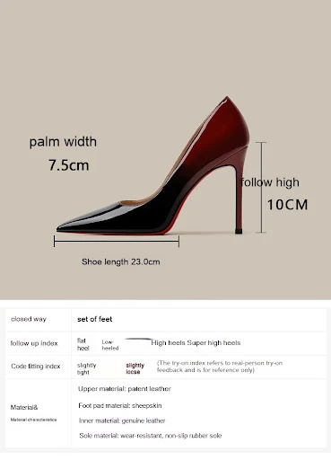 Title 7, Tacones altos de charol negro con degradado roj...