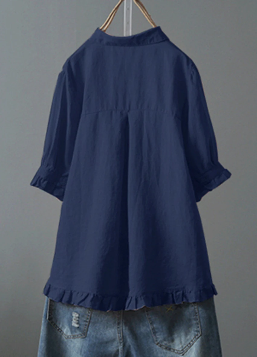 Title 7, Camisa casual feminina com babados e abotoament...