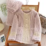 Pijama feminino de inverno de lã coral grossa, térmico e flanelado, plus size, roupa de dormir aconchegante e quentinha para o inverno. — foto 11