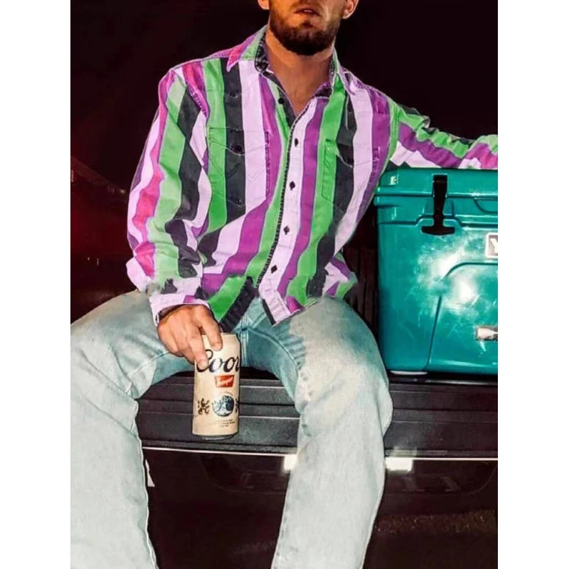 Title 2, Camisa Casual Masculina Listrada com Estampa e ...