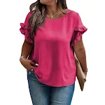 Camiseta feminina de manga curta com babados e ajuste solto oversized — foto 7