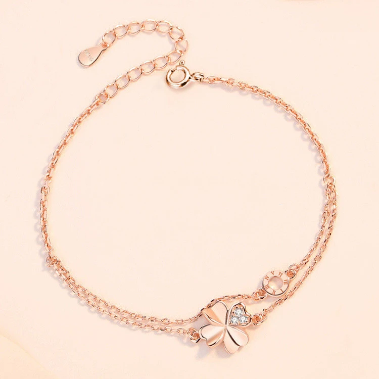 Pulseira feminina de trevo de quatro folhas em prata esterlina, símbolo de sorte, delicada e elegante, presente perfeito. — foto 6