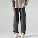 American-style Patchwork Strip Niche Jeans, Dark Blue Wide Leg Jeans featuring a unique patchwork and curling detail for — photo 6