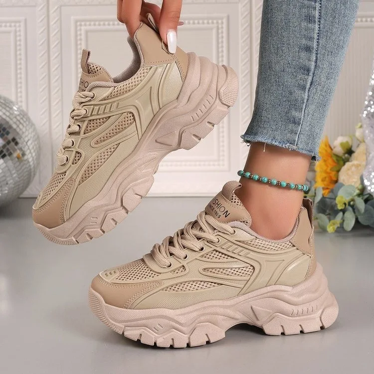 Title 8, White Mesh Breathable Shoes with Thick Bottom a...