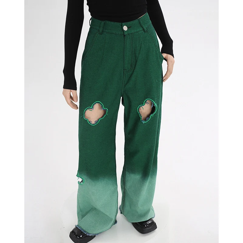 Women's Loose Gradient Cutout Straight Leg Jeans, comfortable and stylish, perfect for a relaxed yet trendy look, ideal — photo 6