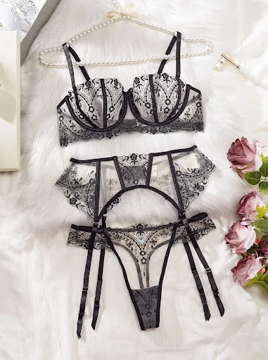 Title 4, Conjunto de roupa íntima sexy de malha transpar...
