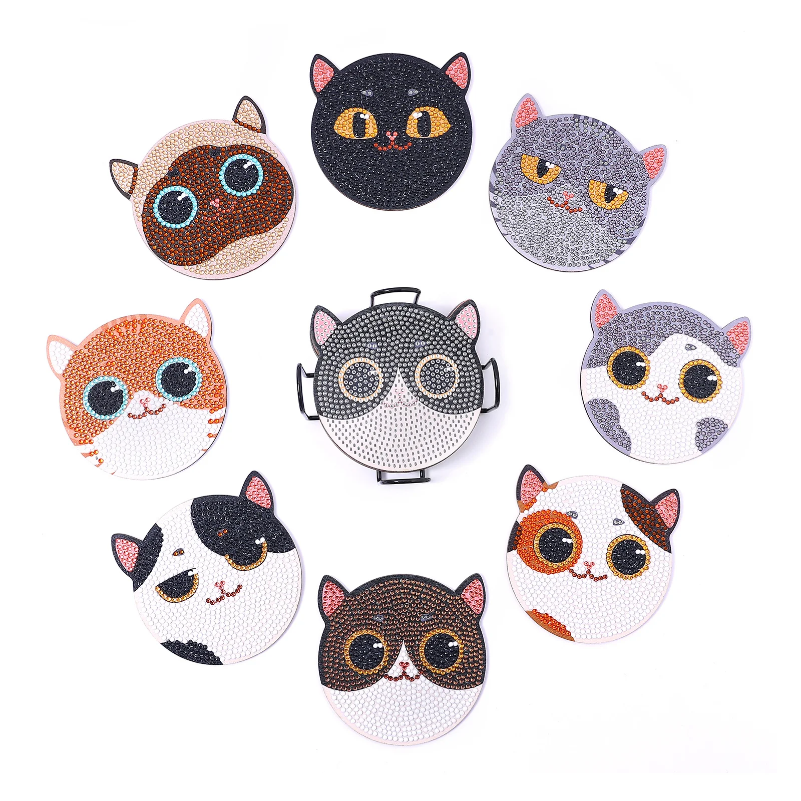 Crystal Diamond Painted Art Coaster With Stand Animal Cat Style protects your surfaces and adds a touch of art to your d — photo 1