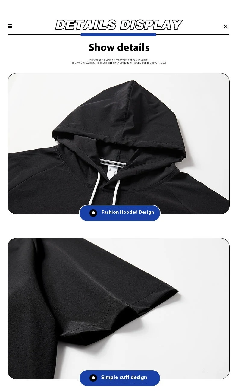Men's Ice Silk Hooded High Street Short Sleeve T-shirt and Shorts Set, breathable and cool for summer. Stylish and comfo — photo 20