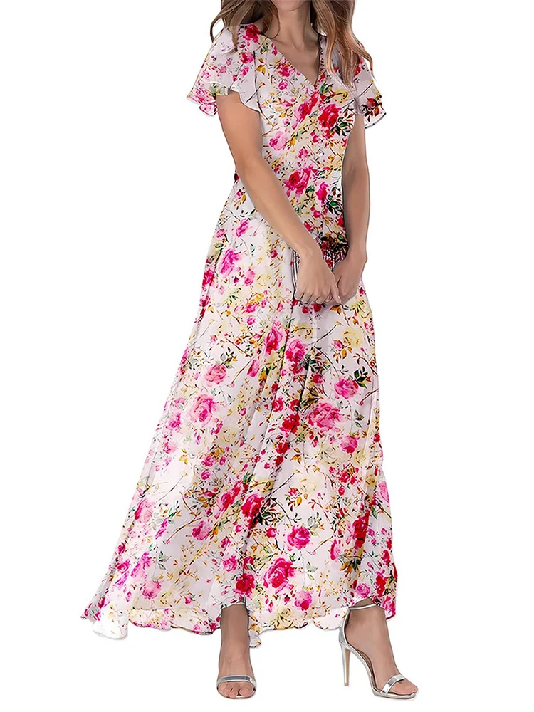 Women's Short Sleeve Printed Chiffon Dress — photo 21