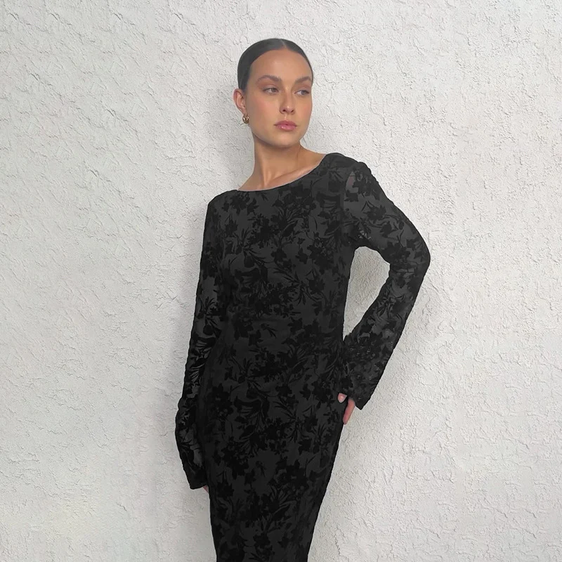 Title 3, Fashion Slim Flocking Bare Back Dress Women