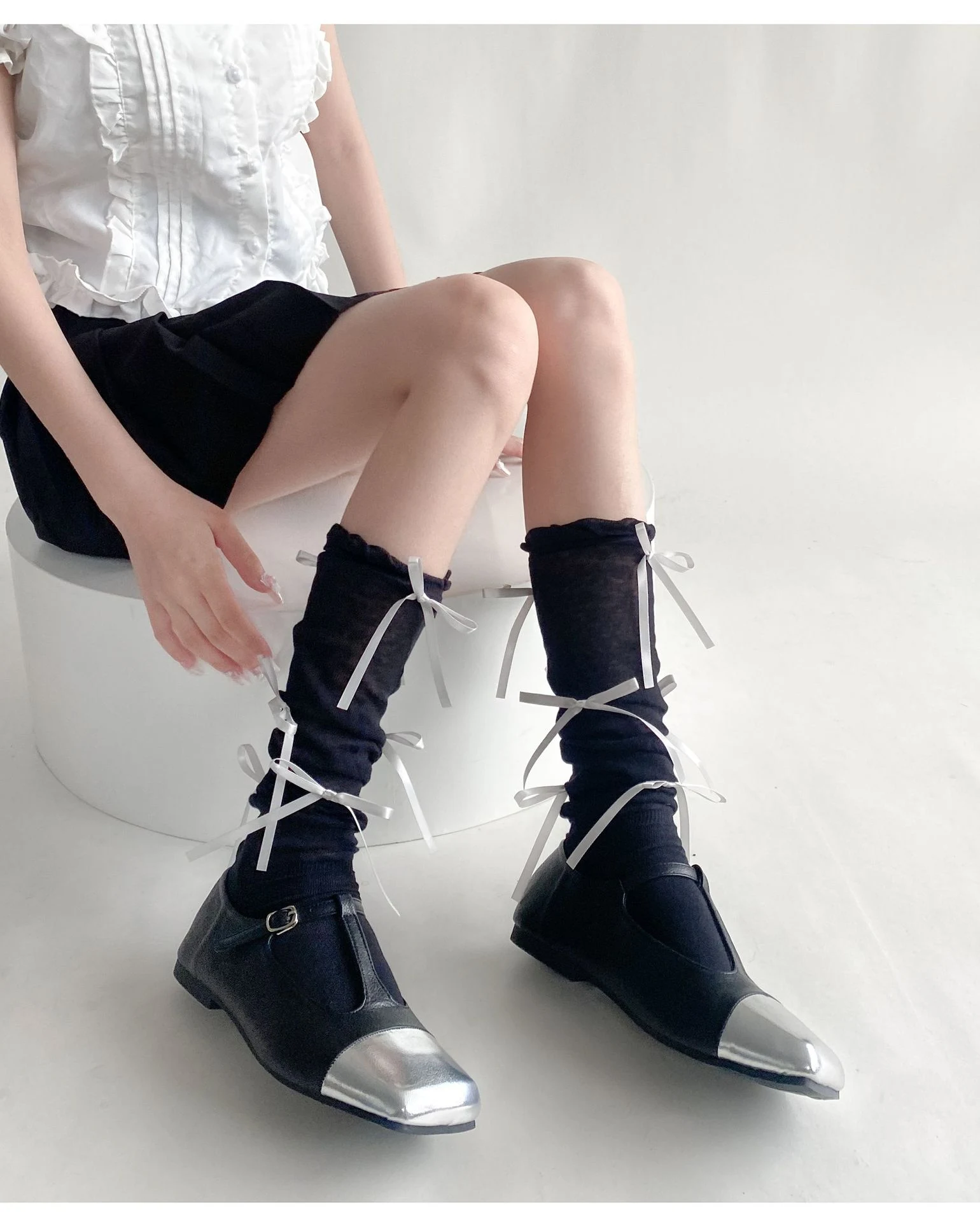 Title 13, Thin Bubble Mouth Pile Style Calf Socks with Bo...