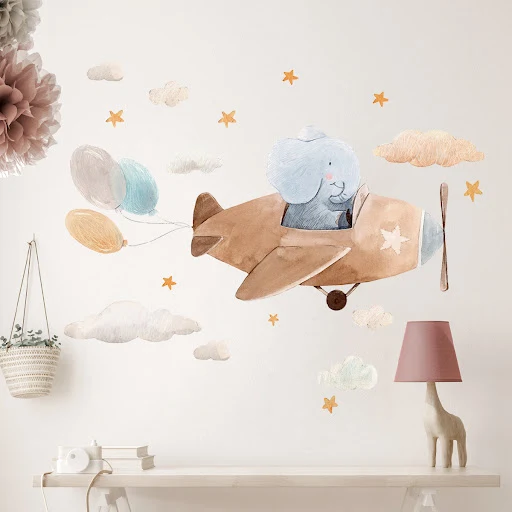 Title 4, Cartoon Cute Elephant Pilot Self-adhesive Wall ...