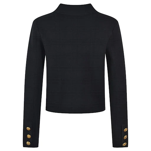 Title 7, Embossed Gold Button Pocket Long-sleeved Sweate...