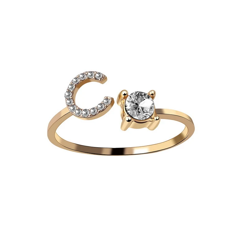 Anel ajustável com 26 letras iniciais novo design para mulheres Joia de moda simples e elegante, perfeito para presentear alguém especial. — foto 20