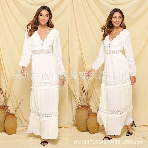 Title 18, Embroidery Lace Deep V Split Holiday Lace Stitc...
