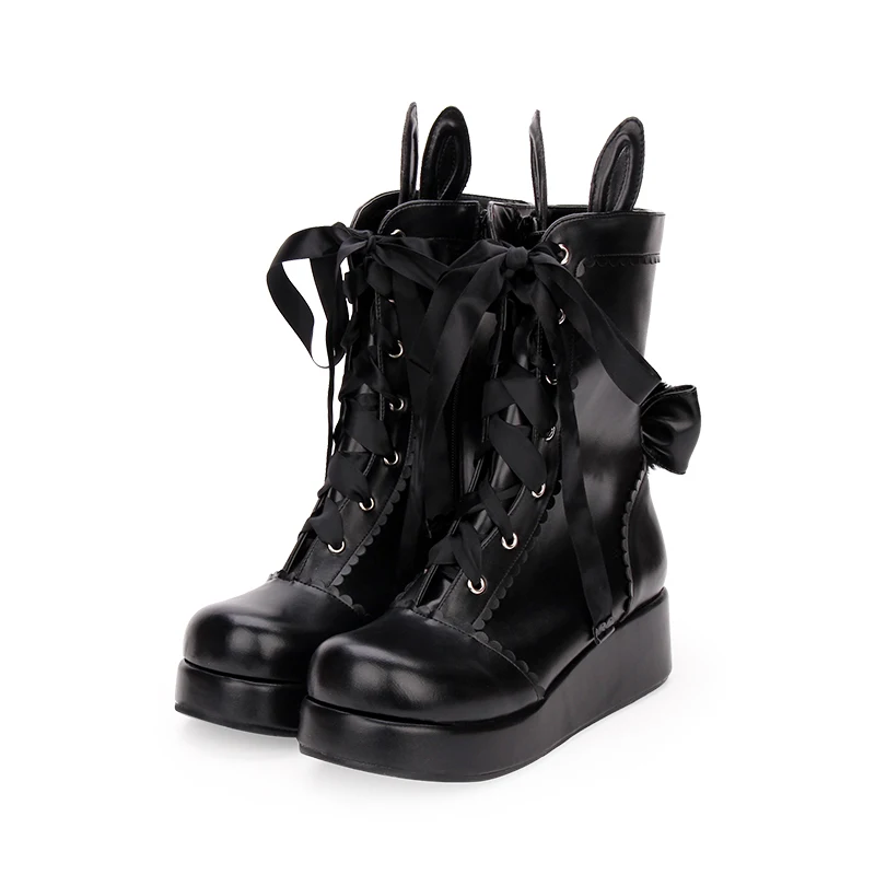 Title 5, Japanese Winter New LOLITA Ribbon Mid-tube Boot...