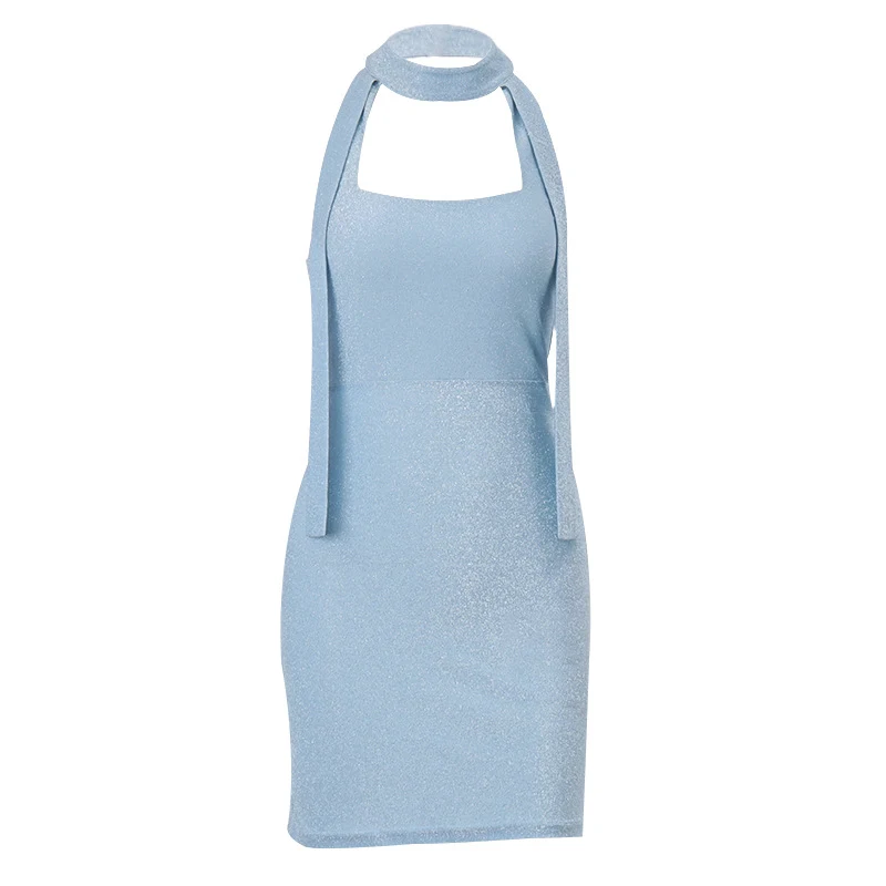 Vestido feminino brilhante sem costas com laço nas costas, sexy e elegante. Ideal para festas e eventos especiais, realçando sua beleza e sensualidade. — foto 11