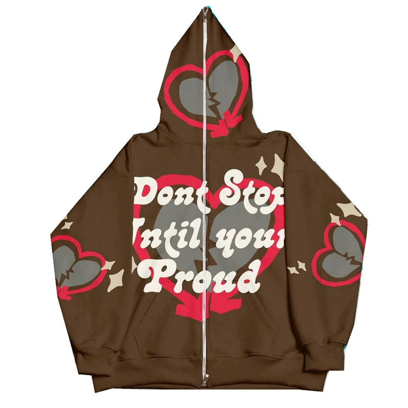 Autumn And Winter Letter Heart Shape Printed Zipper-to-head Hoodie, providing warmth, comfort, and style for cold weathe — photo 6