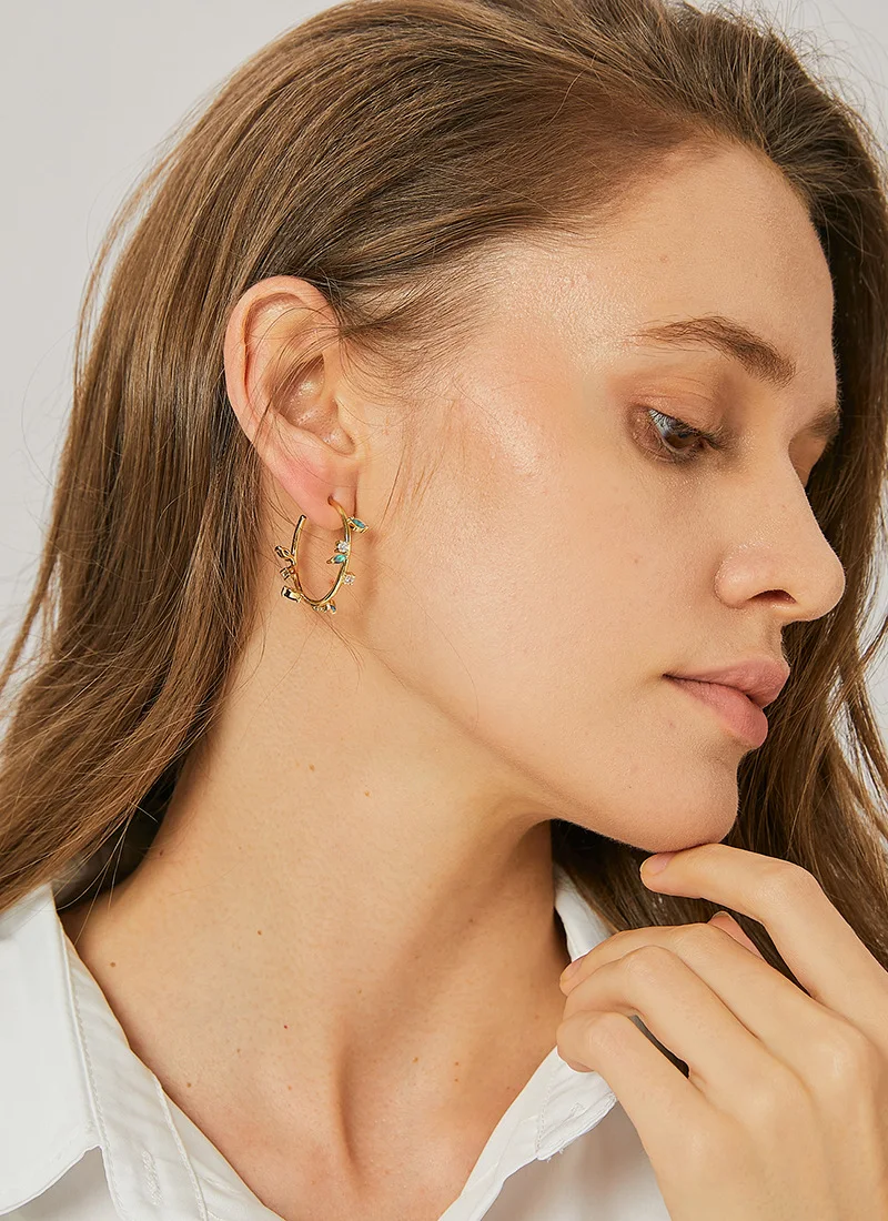 Mode Zirconia Blad Twig Oorbellen, vrouwelijke sieraden voor een natuurlijke, sprankelende uitstraling. Perfect cadeau voor speciale gelegenheden. — foto 11