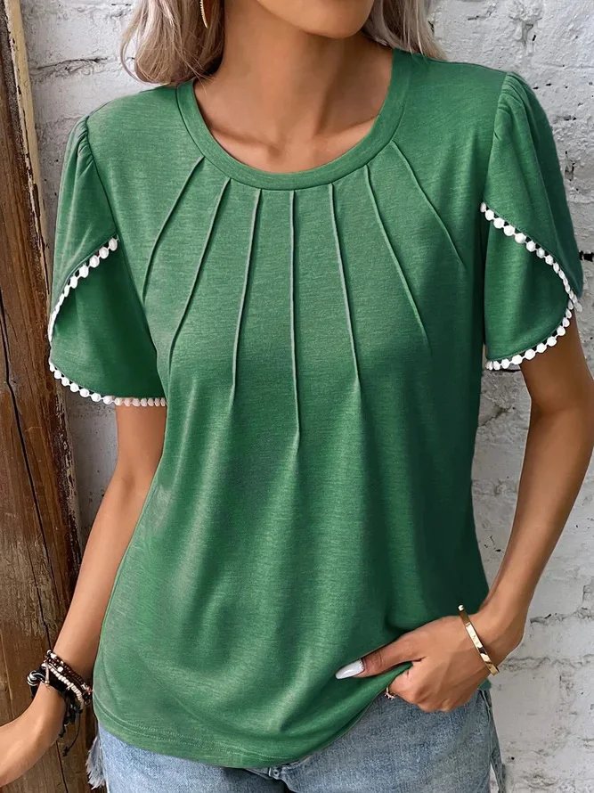 Summer Round Neck Tassel Tulip Sleeve T-shirt Casual Top For Women — photo 7