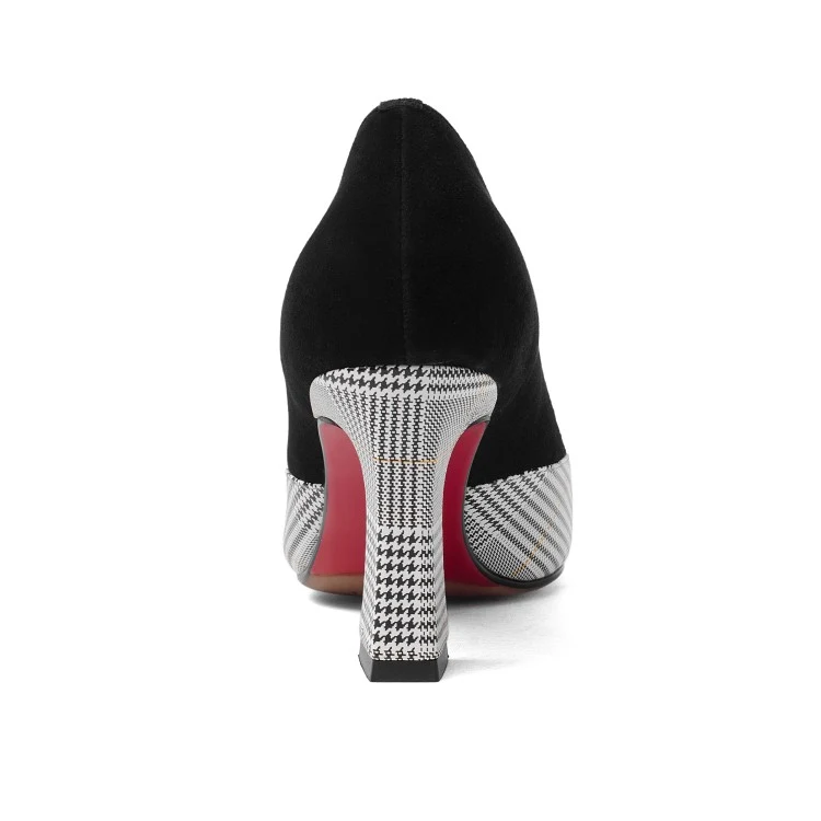 Sapatos femininos de salto grosso xadrez, rasos, combinam com tudo, perfeitos para um visual elegante e moderno. — foto 1