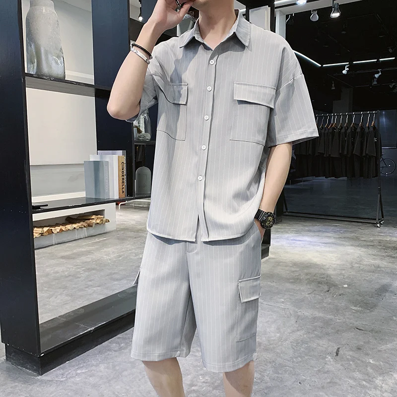 Title 3, Mens Fashion Striped Shirt Jacket Shorts. Comf...