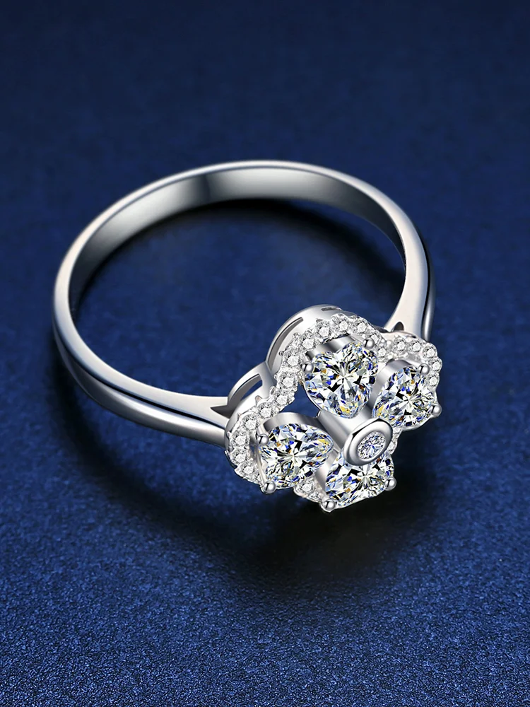 Anel Mosonite Diamante Coração Trevo de Quatro Folhas, Jóia Encantadora para Mulheres, Símbolo de Sorte e Amor. — foto 5