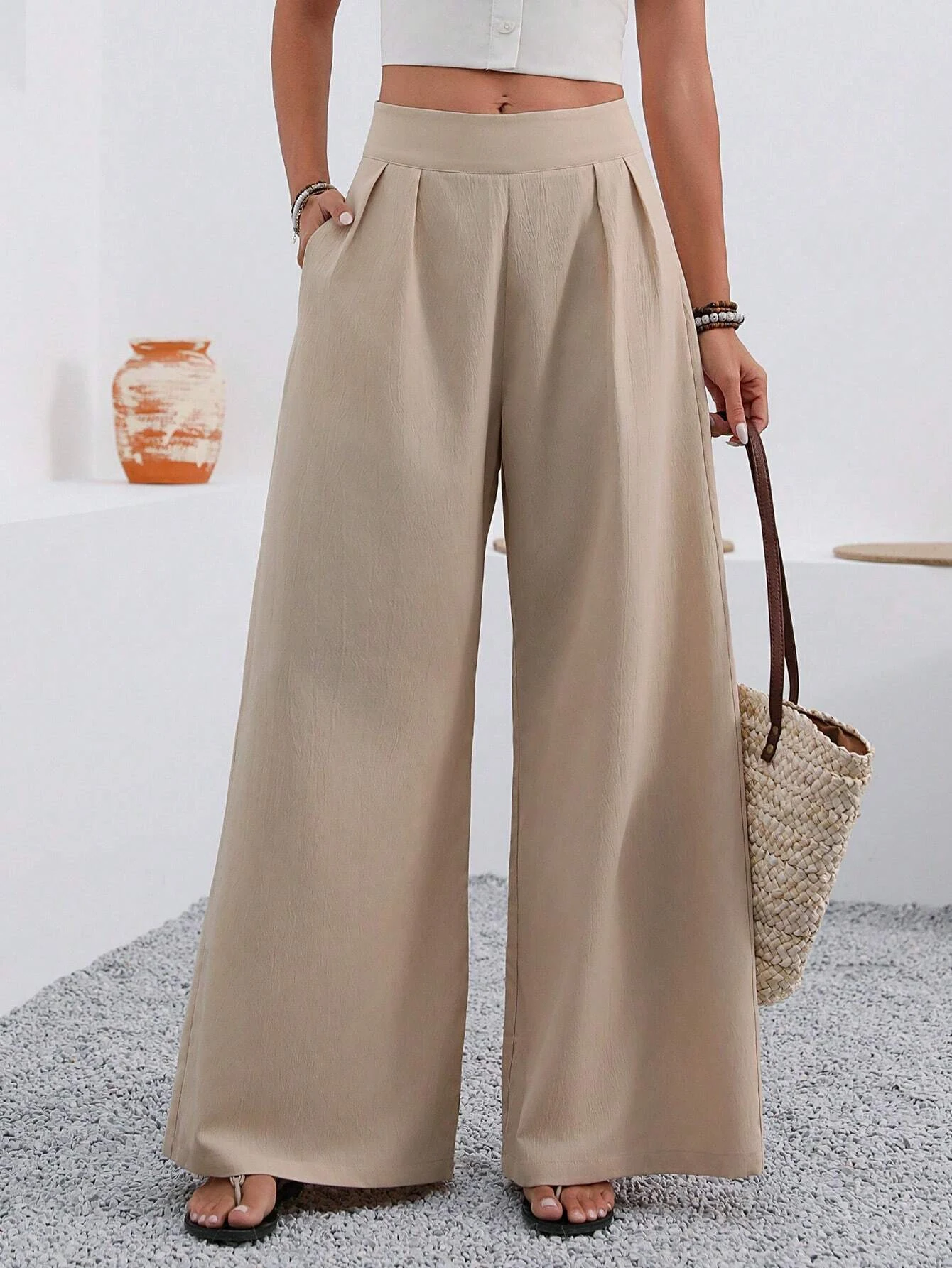 Title 1, Autumn Womens New Pocket High Waist Wide Leg P...
