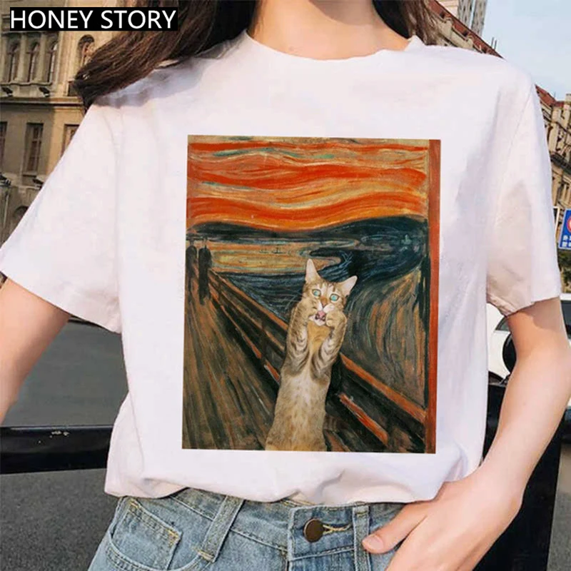 Title 5, Creative Printing Round Neck Loose Womens Whit...