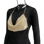 Top halter con cadena de metal y brillantes para mujer. Diseño super flash, estilo tubo y tirantes. Perfecto para looks glamurosos y modernos. — foto 3