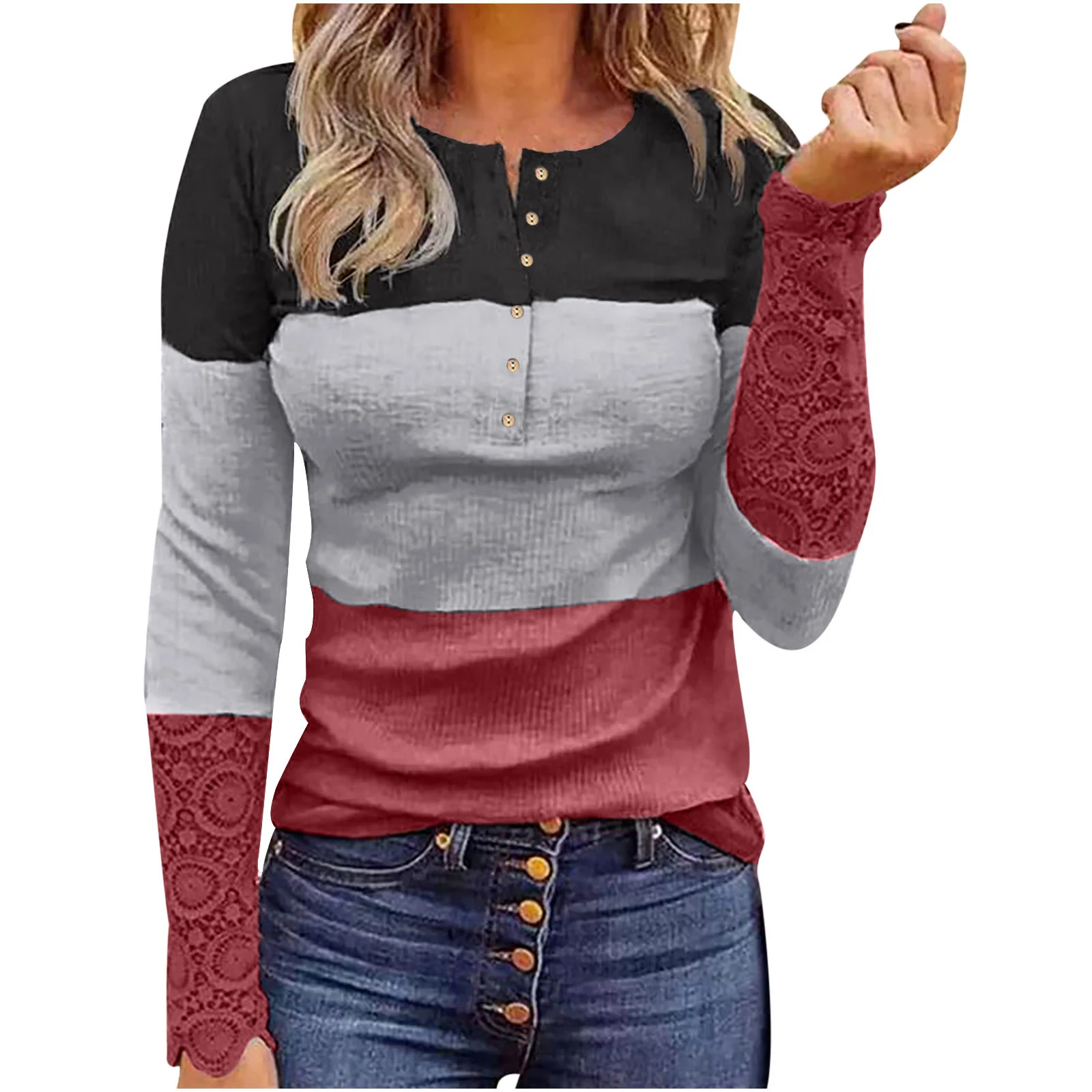 Langärmliger Pit Strip Slim Fit Rundhals-Pullover mit Print für Damen — foto 12