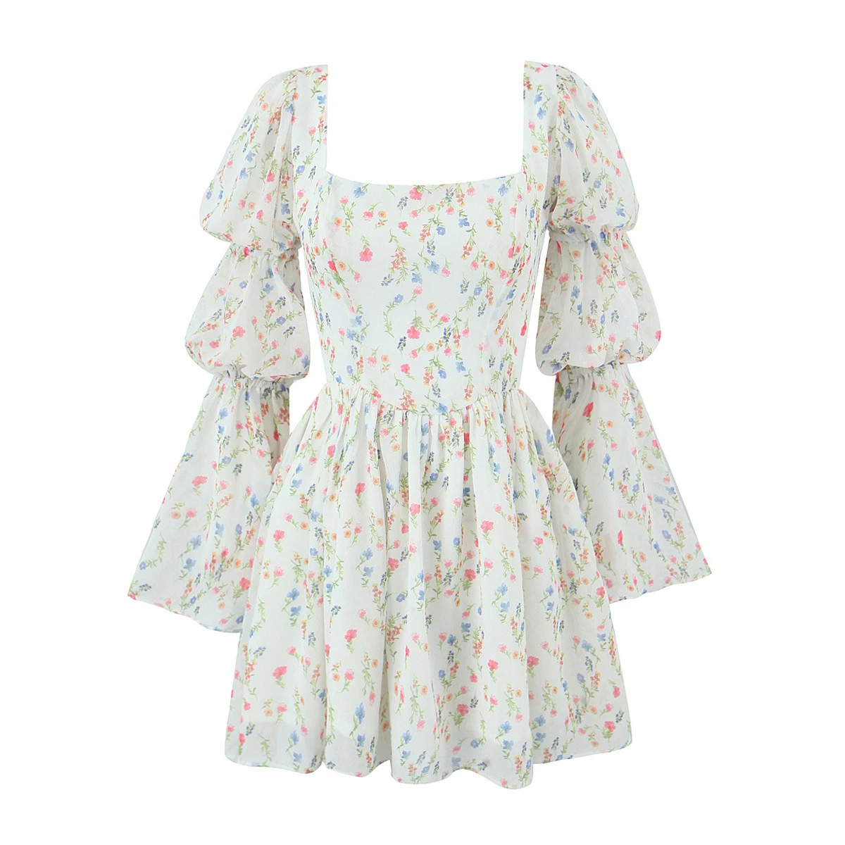 Title 13, Long Sleeve Printed Lotus Rhizome Node Dress
