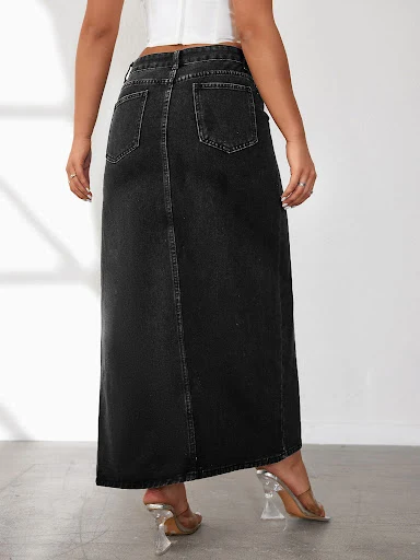 Title 8, Dames Denim Midi Rok met Hoge Split Gewassen Ef...
