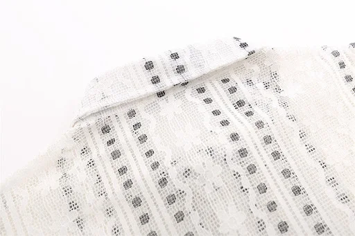 Title 7, Lace Hollow Out Long Sleeve Shirt with Polka Do...