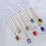 Colar com pingente quadrado geométrico de zircônia arco-íris para homens e mulheres. Adicione brilho e estilo a qualquer look. — foto 9