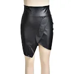 Irregular slit black leather skirt, stylish and versatile. Perfect for a sophisticated and modern look. Ideal for variou — photo 5
