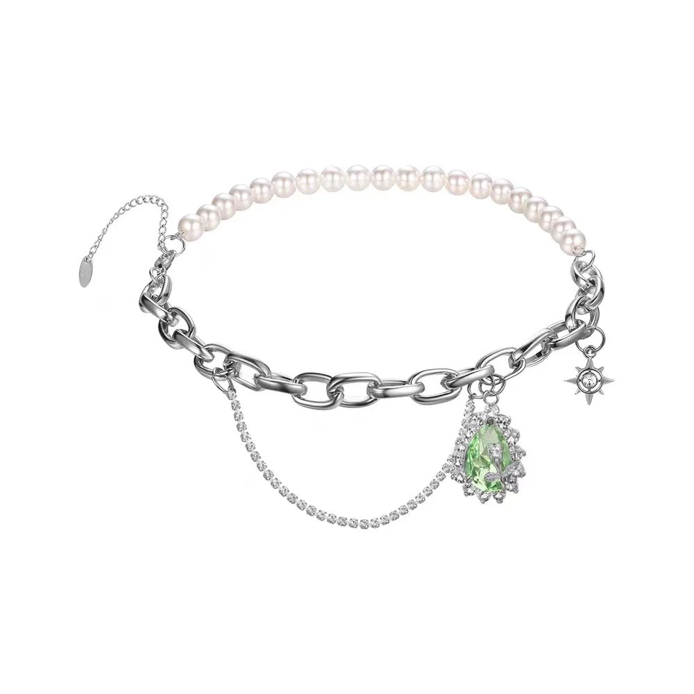 Title 7, Colar feminino de pérolas e strass com emenda, ...