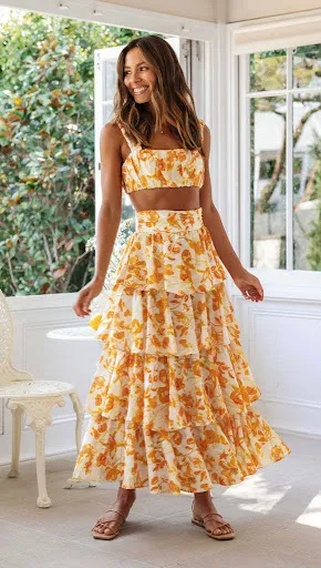 Title 4, Terno feminino com estampa de costura e vestido...