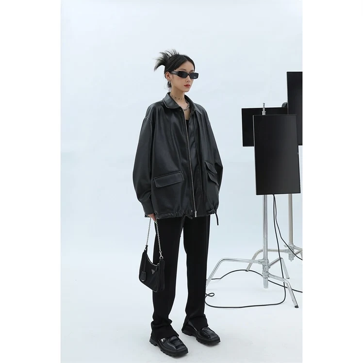 Title 7, Womens Loose Retro Leather Jacket With Details...