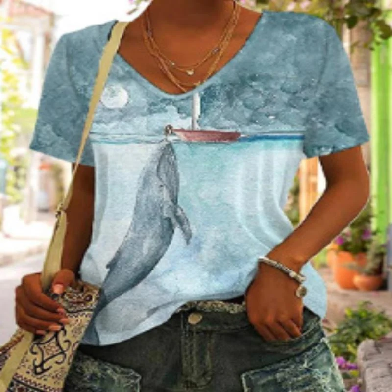 Short Sleeve V-neck T-shirt Women's Clothing — photo 12
