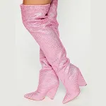 Plus Size Below the Knee Boots with Pointed Tapered Heel Wedge and Starry Rhinestones for glamorous winter style and com — photo 9