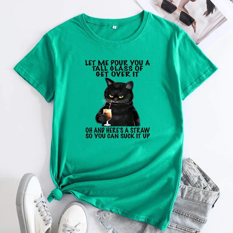 Plus Size Cat Printing Cotton Round Neck Short Sleeve — photo 11