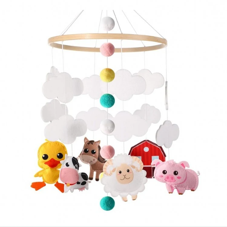 Wiegmobiel met vilten ornamenten voor baby's. Kalmeert en stimuleert zachtjes met levendige kleuren en charmante ontwerpen. Perfect cadeau. — foto 6
