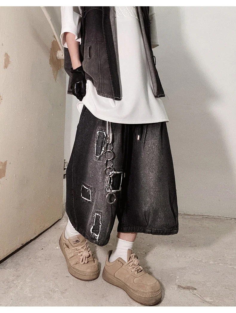 Title 11, Loose Summer Cropped Denim Wide Leg Vintage Pat...