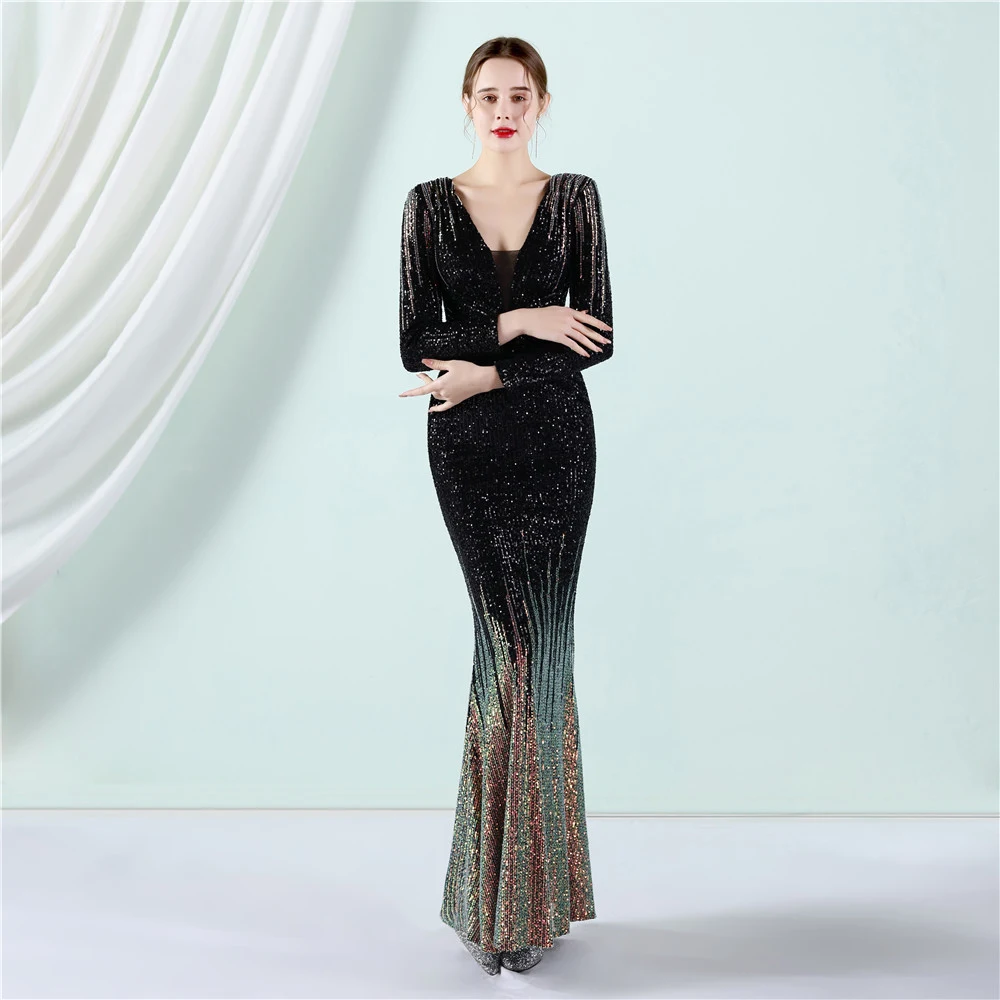Title 6, Womens Fashion Long Sequin Gradient Dress
