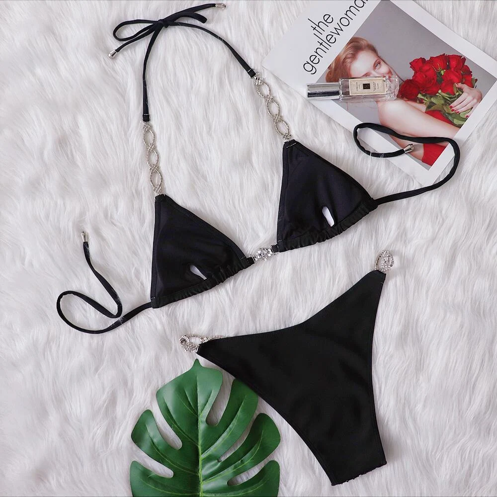 Effen kleur dames badpak met bandjes, hot diamonds en split, ideaal voor een stijlvolle en comfortabele look op het strand of zwembad. — foto 2