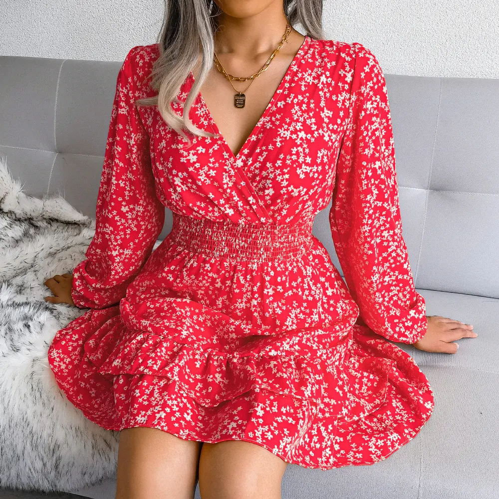 Title 5, Womens Casual Versatile Floral V-neck Dress