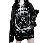 Felpa con cappuccio ampia Street Gothic Cat Print, comoda e stilosa, perfetta per un look streetwear rilassato e alla moda. — foto 3