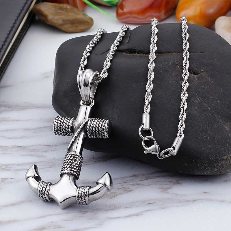 Colar masculino com pingente de âncora desgastada, acessório náutico vintage, perfeito para homens, um presente ideal. — foto 8